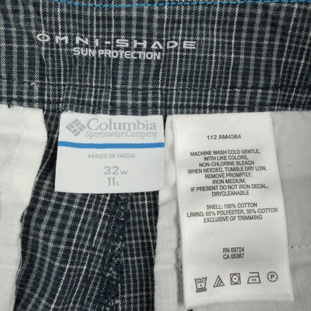 Columbia Mens Omni-Shade Plaid Cargo Shorts 32 Navy Blue Grey 112 AM4364